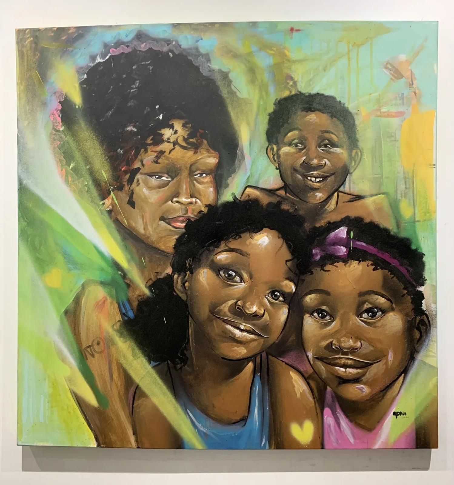 Obra sobre tela reunindo diversos retratos em uma composição